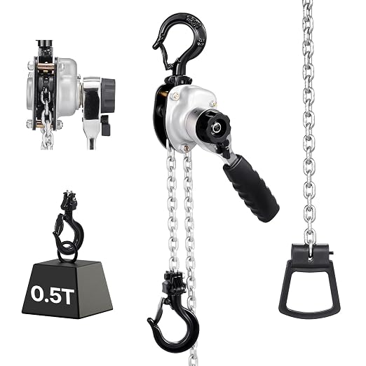 VEVOR Manual Lever Chain Hoist, 1/2T 1100LBS Capacity Heavy Duty Come Along, 10FT Lift G80 Alloy Steel Chain with Dual Pawl Mechanical Brake,360°Rotating Hooks, for Warehouse Construction Garage