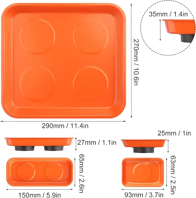 8 PCS Magnetic Trays, Include 2 PCS 11.4 X10.6Inch & 3 PCS 5.9 X 2.6 Inch & 3 PCS 3.7 X 2.5 Inch, Magnet Tool Tray, Magnetic Parts Tray, Orange, by GENHAKON