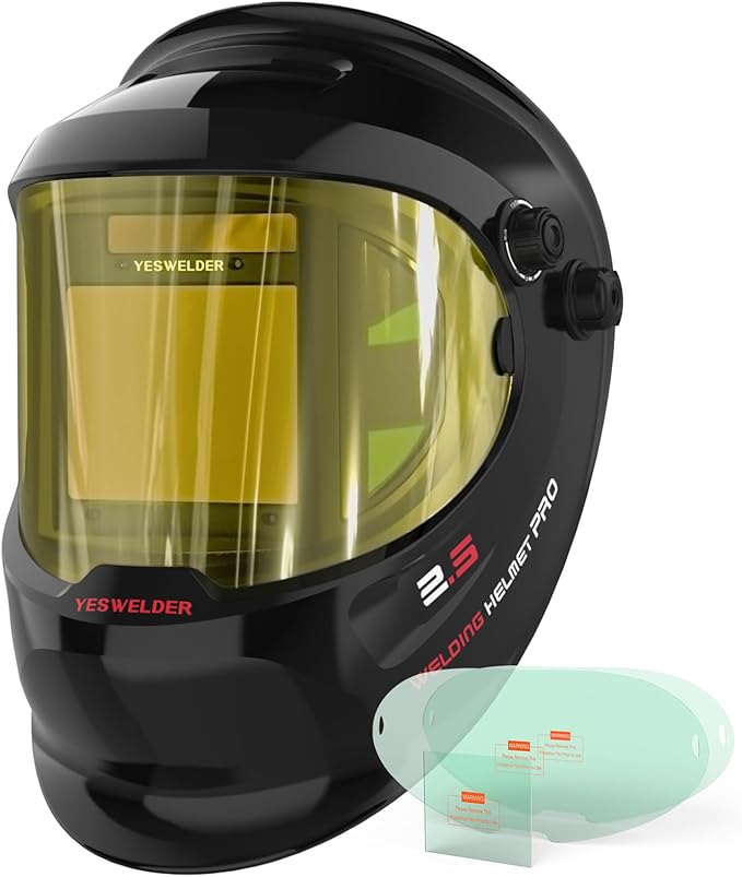 YESWELDER Auto Darkening Welding Helmet with SIDE VIEW, 180° Panoramic View, 1/1/1/1 True Color Solar Powered Welder Hood, Wide Shade 3/5-9/9-13 Welder Mask for TIG MIG ARC CUT and GRIND, LYG-Q800D
