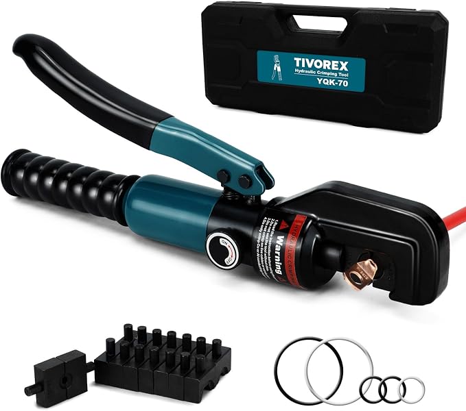 Hydraulic Crimping Tool Kit-12 AWG to 2/0 AWG for Wire Battery Cable Lug, Terminal Crimper Tool with 9 Die Sets, 1/8” Wire Rope Crimping Tool