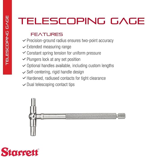 Starrett Telescoping Gage, Self-Centering with Two Arms - Ideal for Determining True Size of Holes, Slots and Recesses - 3/4" - 1-1/4" Range, 2-3/8" Handle Length - 579C