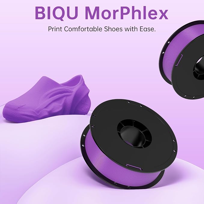 BIQU MorPhlex Flexible Filament 1.75mm, Turn 90A Into Ultra-Soft 75A with High Flexibility, 1Kg (2.2lbs) Spool - Dimensional Accuracy ±0.02 mm, Beginner-Friendly (Purple)