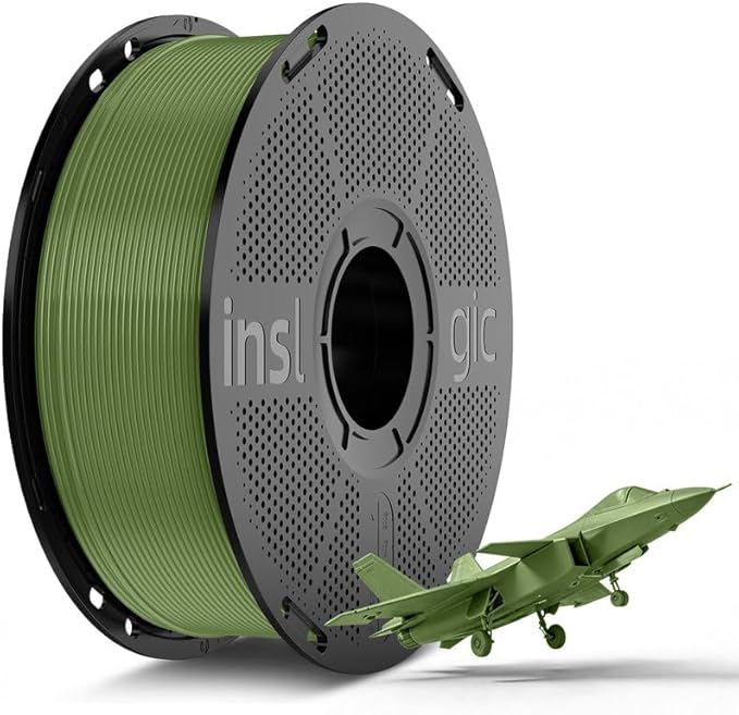 Inslogic Pre-Dried PLA Pro 3D Printer Filament, High-Speed Tough PLA Pro Filament 1.75mm ±0.02mm, Reusable Spool, Compatible with Bambu and More FDM Printers, 1kg (Olive Green)