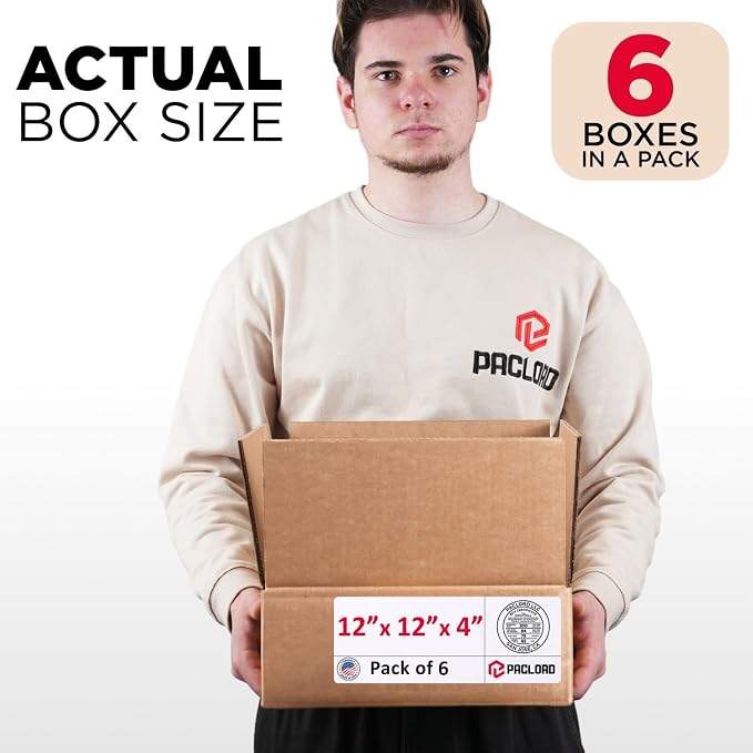 Medium Cardboard Boxes 12"L x 12"W x 4"H (Pack of 6) - USA-Made Packing Boxes for Moving, Shipping, or Storage - USPS, UPS, FedEx Approved - Professional Packing Supplies for Moving | USA-Made Packing Boxes for Moving, Shipping, or Storage - USPS, UPS,...