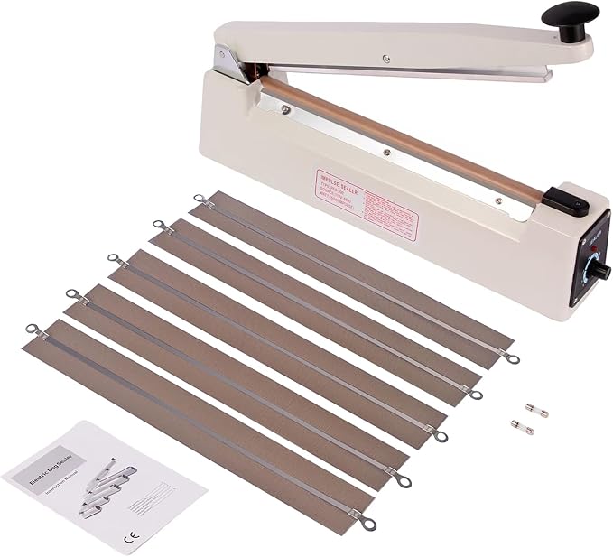 12 Inch Commercial Impulse Bag Heat Sealer Machine | Manual 3mm element heat sealer with aluminum body. Perfect for mylar, cookie, stand up food pouch & small business package.