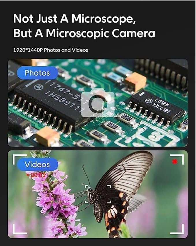 USB Digital Microscope, 50x-1600x Magnification Handheld, 1920P HD 8 LED Lights, Portable Pocket Microscope, Compatible with iOS and Android Devices, +2MP Magnifier Camera, No PC Support (with Stand)