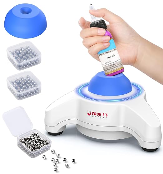FOUR E'S SCIENTIFIC Mini Vortex Mixer - Lab Vortex Shaker, 5600 RPM, Blue, Touch Function Portable for Lab Inks Acrylic Paints Nail Polish with Extra Silicone Cap & 300 pcs 7/32 in Mixing Balls