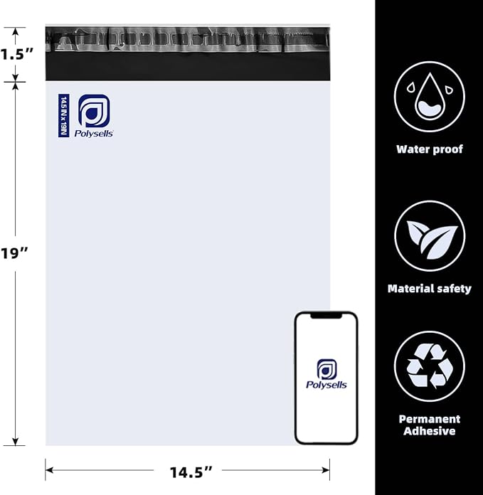 POLYSELLS 100 Pcs 14.5x19 Inch Poly Mailers Shipping Envelopes, Strong Adhesive Sealing, Waterproof, and Tear-resistant Postal Mailing Bags for Clothing and Accessories