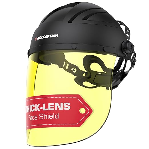 ARCCAPTAIN Blue Light Blocking Face Shield, Anti-Fog Full Face Mask with Impact Resistant Polycarbonate Visor and Adjustable Ratcheting Headgear, ANSI Z87.1 Certified for Grinding and Industrial Use
