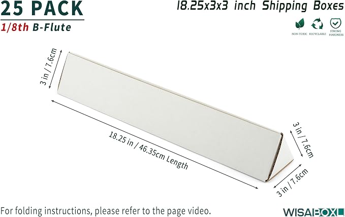 Triangle Corrugated Cardboard Mailing Tubes, 18.25x3x3 inch | 25-Pack, Bulk Poster Tubes, For FBA Shipping, Warehouse Storage, Blueprints, Artwork & Long Items, White