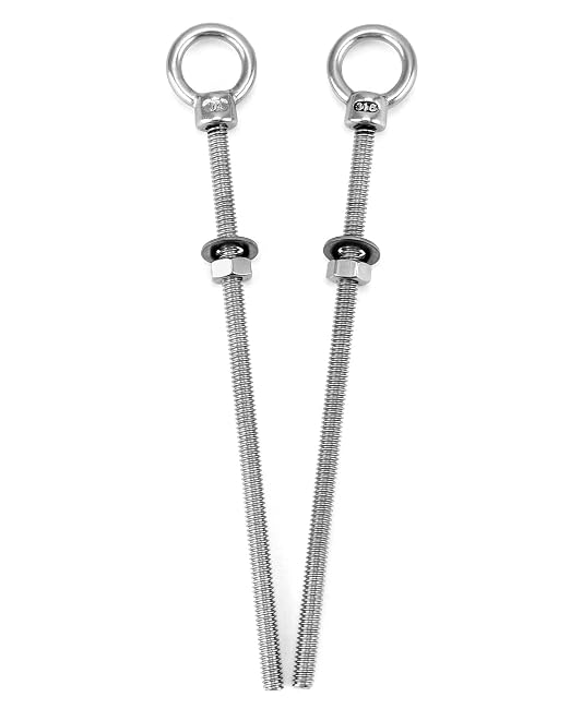 QWORK Threaded Eyebolts, 5 Pack 1/4" x 6" Long Stainless Steel Marine Grade Shoulder Eye Bolt
