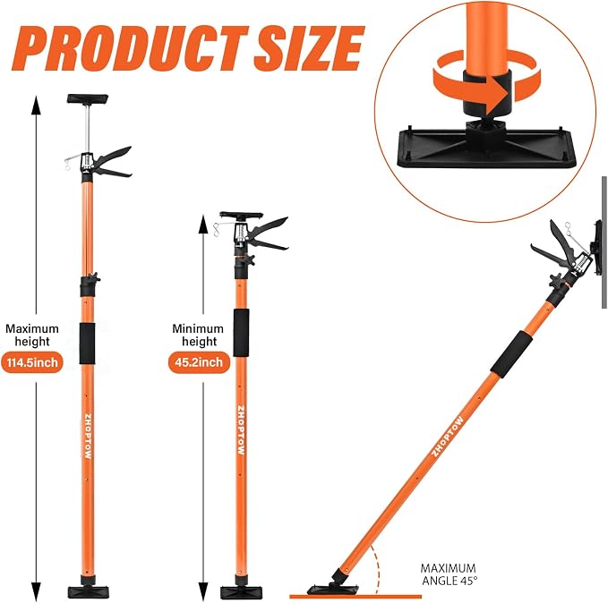 Adjustable Support Pole - Cabinet Jack, Drywall Lift, 4-Pack,45-114Inch Adjustable Height, Supports Up to 154lbs, Telescopic 3rd Hand System for Ceiling, Cargo Bars, Cabinet Installation