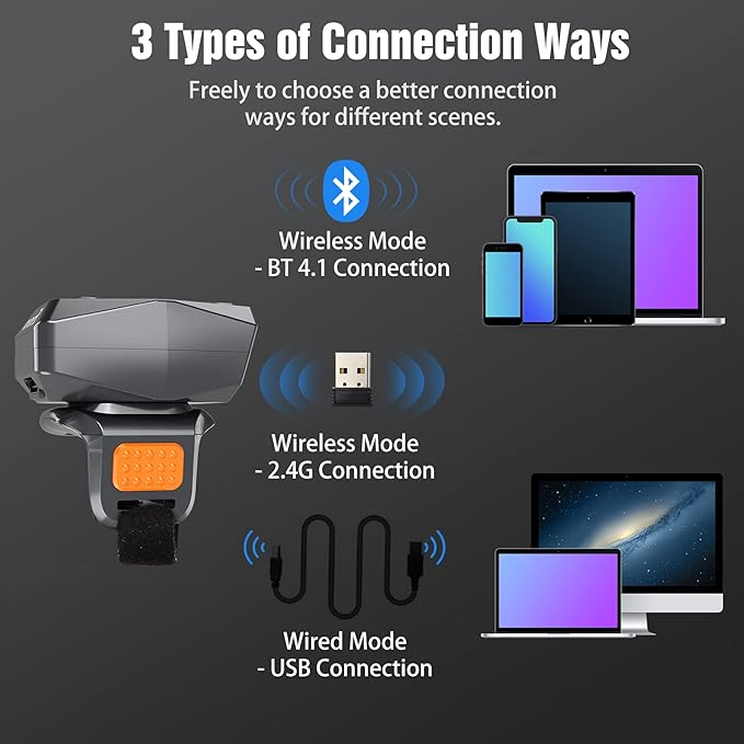 Eyoyo 2D Bluetooth Ring Barcode Scanner,Wearable Wrist Finger Wireless Scanner, Left/Right-Hand Operation,1D QR PDF417 Data Matrix Reader Compatible with iPhone, Android, Windows,Mac OS