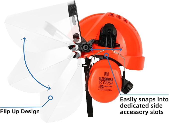 UM ULTRAMAXX Full Face Shield Eye & Head Protection, Hard Hat Replacement Polycarbonate Face Shield Attachment, Adapter for Hard Hat and Safety Helmets (Clear Pc Face Shield)