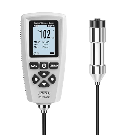 EC-770SE Professional Coating Thickness Gauge with External Probe, Digital Paint Thickness Meter, Auto-Detect Fe/NFe, 0–2000μm Measuring Range,2000 Reading Memory, USB Data Export