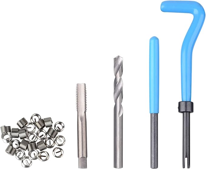 DAYUAN 131Pcs SAE Thread Repair Kit, HSS Drill Helicoil Kit Standard | SAE 1/4"-1/2" Sizes，Repairs Stripped & Damaged Threads，High-Speed Steel Tools，45# Steel Inserts，Storage Case