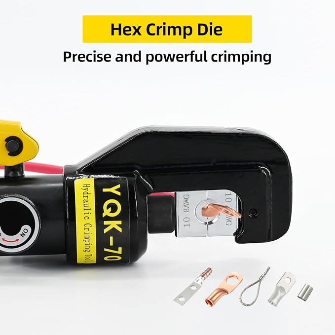 10 Ton Hydraulic Crimping Tool Kit with 9 Dies for Battery Cable (12 AWG to 2/0) - Hydraulic Cable Crimper for Electrical Terminals & Wire Connectors