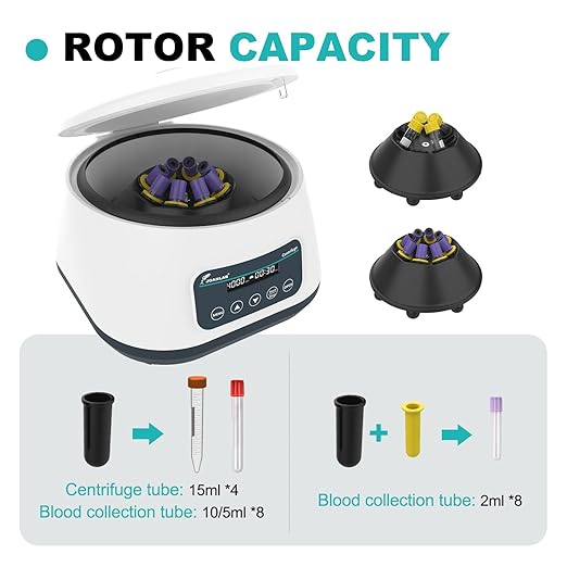 JOANLAB Lab Centrifuge Machine LC400 2ml/5ml/10ml x 8, 15ml x 4 Low Speed 500-4000rpm,1717xg RCF Digital Benchtop Centrifuges w/Timer