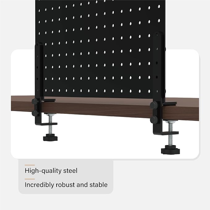 HUHOLE 32 x 12 Inch Clamp On Desk Pegboard Complete Kit | No Drill Metal Privacy Panel and Organizer with Accessories for Home Office, Gaming Setup, Cables and Supplies