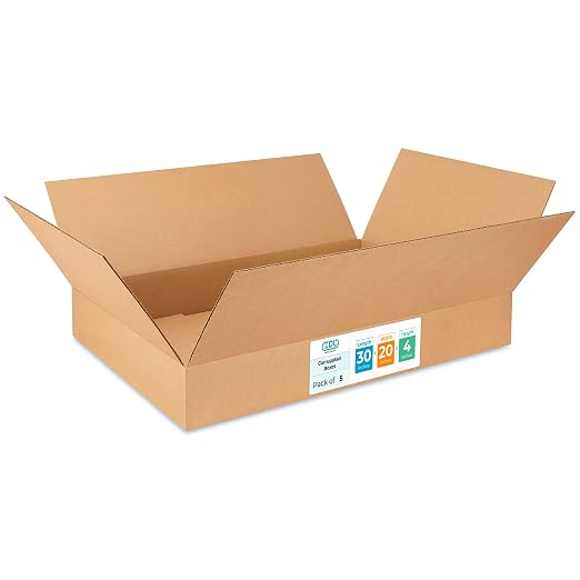 Large Shipping & Moving Boxes 30 x 20 x 4 inches (5-Pack) - Extra Strength 200 lb vs Regular - USA-Made Corrugated Strong Moving Boxes - Packing Box for Moving Large Volumes by IDL Packaging -