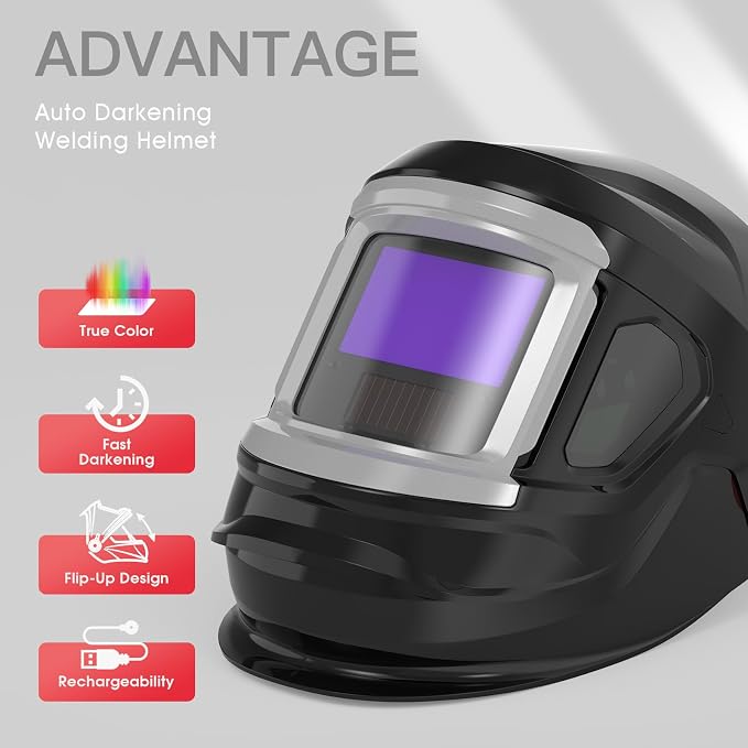 YESWELDER Flip-up Auto Darkening Welding Helmet with Large View, Digital Welding Lens, 1/1/1/1 True Color 4 Arc Sensor Wide Shade 4/5-9/9-13 Welder Mask for TIG, MIG, ARC, Cut and Grind