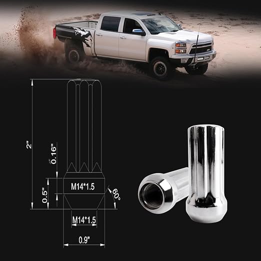 M14 x 1.5mm Wheel Locks, Fit for Ram 1500, Ram 2500, Ram 3500, F-150, F-250, F-350, Expedition, Wheel Locks, 4 Locking Lug Nuts 2 Pcs Key with 24Pcs 7 Spline Lug Nuts+1 Key, Chrome