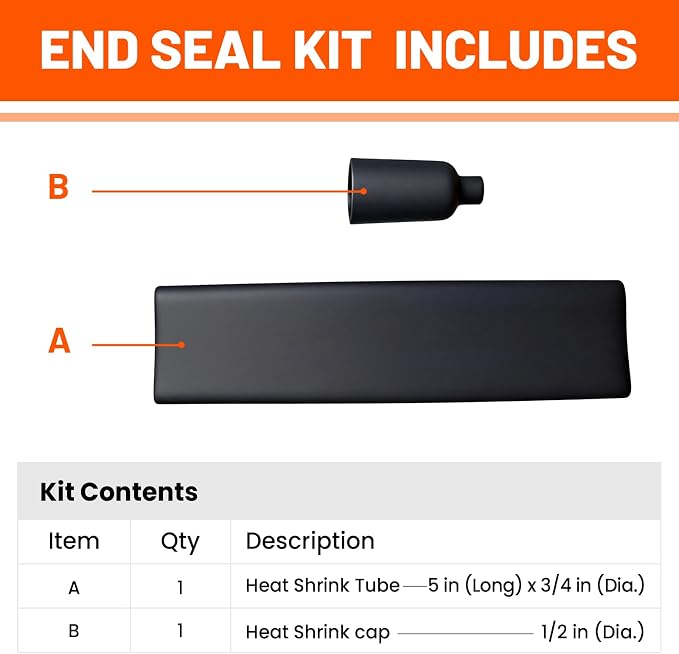 Universal End Seal Kit for Self-Regulating Heat Cable, Heat Shrink End Termination Kit for Heating Cable, Moisture-Proof Seal for Roof & Gutter De-Icing
