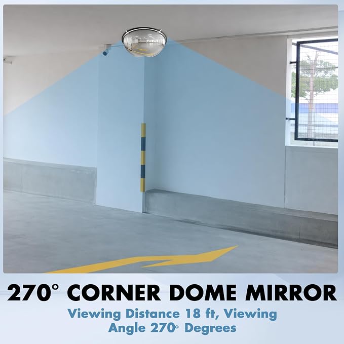 Sintuff 1 Pcs 18'' 270 Degree Corner Dome Mirror, Impact-Resistant Acrylic Corner Dome, High Viewing Angle, Security and Safety Mirror for Blindspot