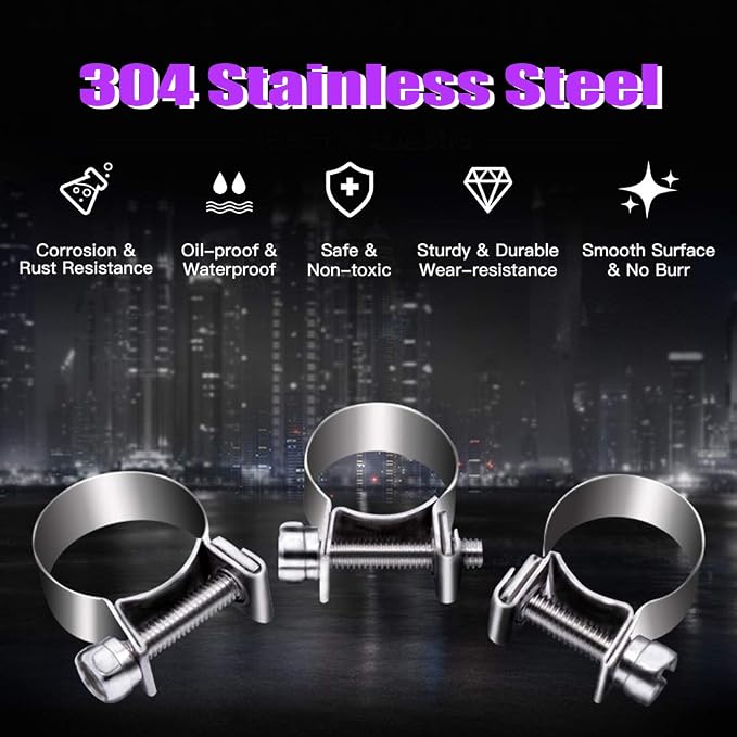Swpeet 170Pcs Single Ear Hose Clamps and 304 Stainless Steel Hose Clamps