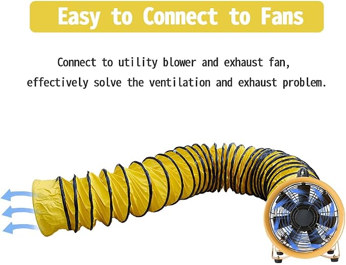16ft Ducting Hose PVC Flexible Duct Hosing with Connecting Belt & D-Shaped Rings for 16inch Utility Blower Ventilation Fan Exhaust Fan (16in x 16ft)