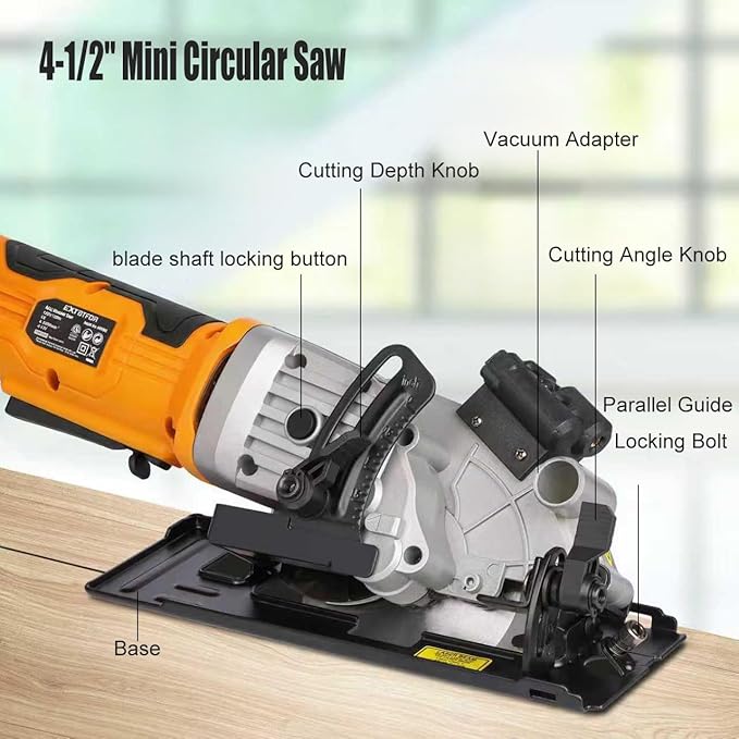 4.8A Power Circular Saw Corded,4000RPM Laser Guide 45° Max Angle Adjustment | Mini Circular Saw Maximum Cutting 1-11/16" at 90° and 1-1/8"at 45° for Wood, Soft Metal, Plastic