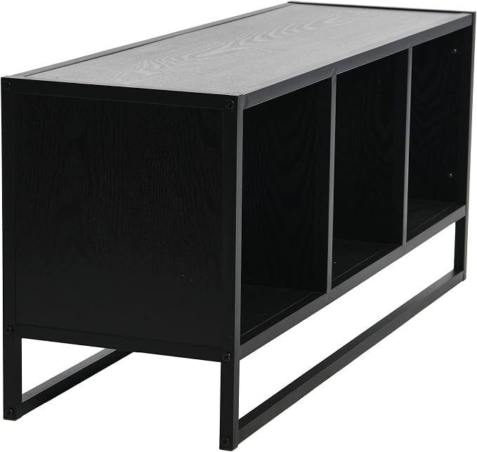Household Essentials Black Oak & Iron Cubby Media Console Table
