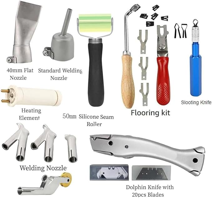 Beyondlife 1600W Hot Air Plastic Welder Heat Gun PVC Vinyl Flooring Welding Tool Hot Gas Pistol Kit, with Various Welding Accessories