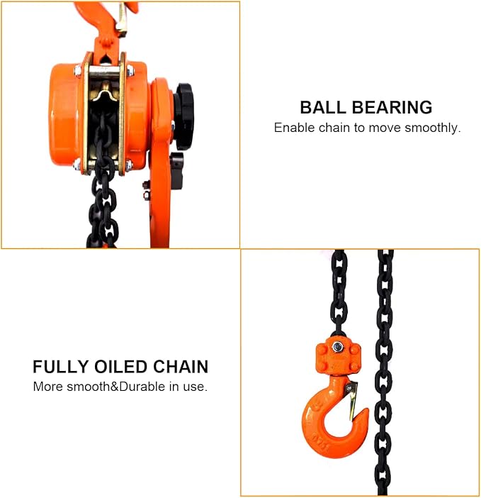 Lever Chain Hoist 3300lbs 10ft 1-1/2 ton Come Along Ratchet Puller Hoists for Heavy Duty Lifting (1.5ton)