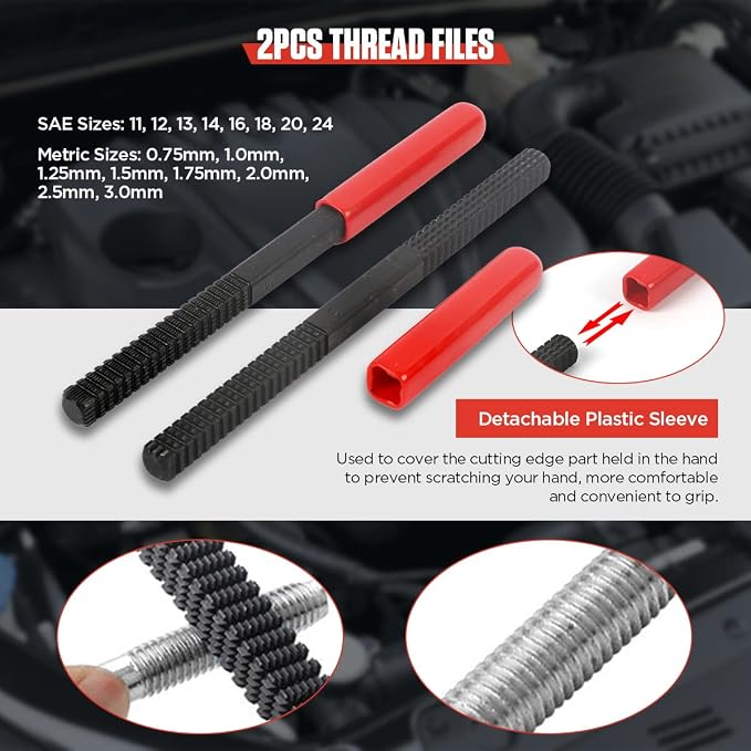 Thread Chaser Set 48PCS Thread Repair Tool Kit UNC/UNF/Metric Thread Chaser Rethreading Kit Anti-rust Thread Restorer Kit with 24 Dies, 22 Taps and 2 Thread Files with Detachable Cap, Tap And Die Set