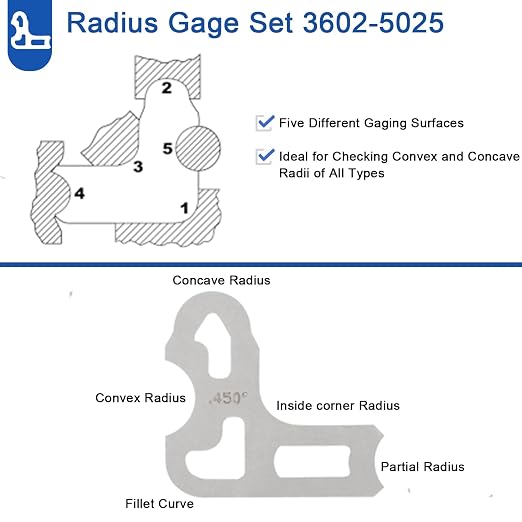26-Piece Radius Gauge Set 0.010'' to 0.500'' Gauges with Holder, 3602-5025 Radius Gauge Set (26)