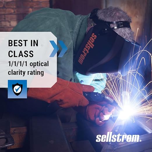 Sellstrom Lightweight,Ergonomic Design,Nylon,Extra Large Blue Lens Technology,All-Day Comfort,Excellent Optical Clarity,Premium Welding Helmet with ADF Technology,Black/Orange,7'Wx 13'H x 5'L,S26400