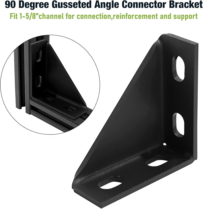 4 Pcs 90 Degree Gusseted Fitting for 1-5/8" Channel,4x4x 1-1.5" Carbon Steel Q235B Heavy Duty Connection with Black Powder Coated,4 Slotted Hole Right Angle Connector,Gusset Corner Brace Fastener…