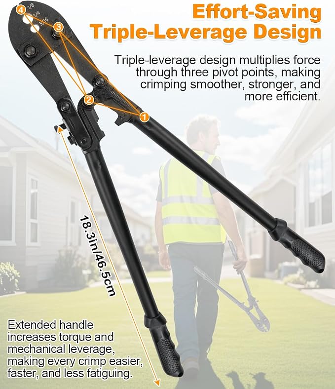 TooTaci 24 Inch Hand Swaging Tool, Wire Rope Crimping Tool for 1/8" 3/16" 1/4" Wire Cable, Heavy Duty Cable Long Hand Swager Crimper for Copper and Aluminum Oval Sleeves and Stop Sleeves