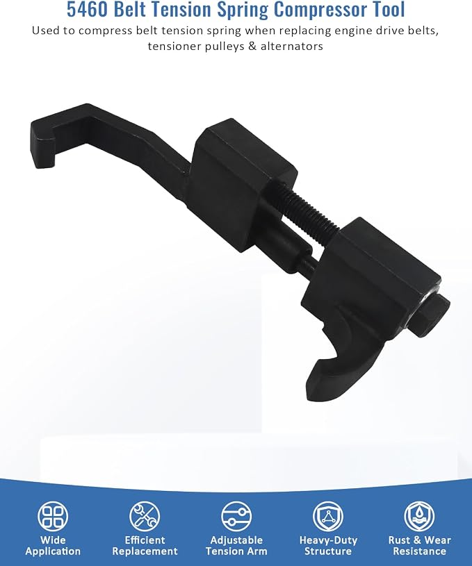 5460 Belt Tension Spring Compressor Tool Compatible with Buick Chevrolet Cadillac Kia Hyundai, etc., Serpentine Belt Tensioner Removal Tool for Replacing Engine Drive Belts, Tensioner Pulleys