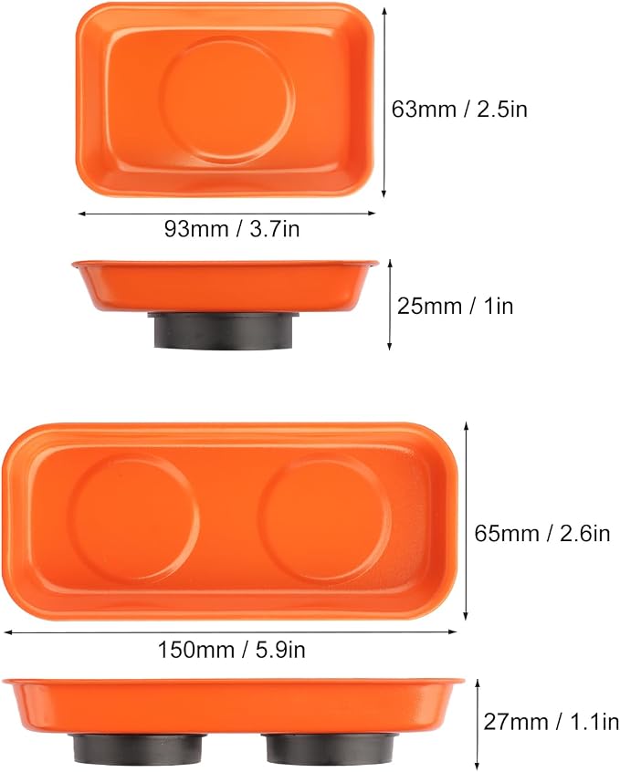 10 PCS Magnetic Trays, Include 5 PCS 5.9X2.6Inch & 5 PCS 3.7X2.5 Inch, Magnet Tool Tray, Magnetic Parts Tray, Orange, by GENHAKON
