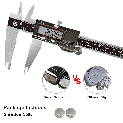 KETOTEK Digital Caliper 8 Inch Caliper IP54 Splash Proof, Measuring Tool with Stainless Steel, Electronic Micrometer LCD Screen, Switch from Inch Metric, Auto-Off for DIY, 3D Printing, Jewelry
