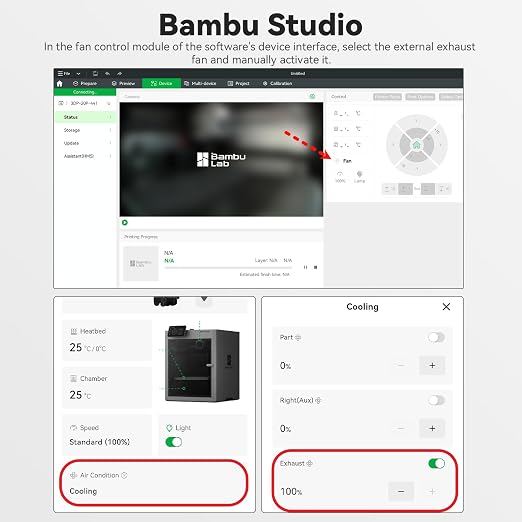 Original External Exhaust Fan Kit Compatible with Bambu Lab P2S with AMS,Active Ventilation 3D Printer Exhaust System for ABS,ASA,Nylon Filament,3D Printer Accessories Advanced Air Ventilation