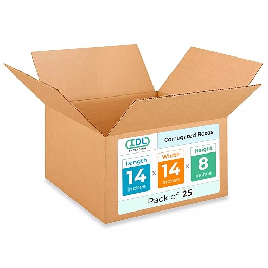 Medium Moving & Shipping Boxes 14"L x 14"W x 8"H (25-Pack) - Extra Strength 200 lb vs Regular - USA-Made Corrugated Strong Cardboard Boxes - Heavy Duty Packing and Moving Box by IDL Packaging