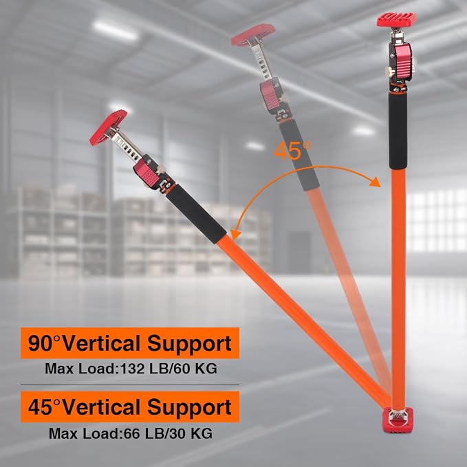 3rd Hand Support System, Quick Support Rod, 264LBS/120KG Capacity per Pair, Extends from 35'' to 63'', Adjustable Support Pole for Cabinet Installing Cargo Bars Drywall Support, 2 Pack
