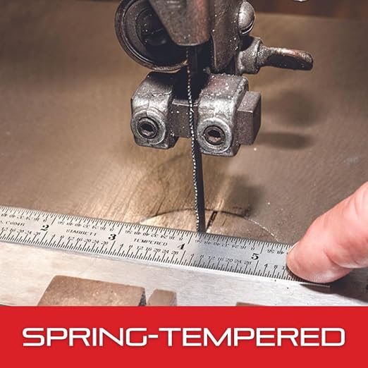 Starrett Spring Tempered Steel Rule with Satin Chrome Finish, Quick Reading, and Inch Graduation - 12" Length, 4R Graduation Type, 3/64" Thickness - CD604R-12