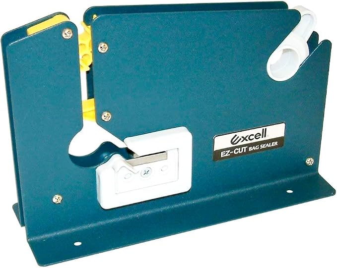ICO by Excell ET-605K EZ-Cut Tape Bag Sealer - Heavy Duty Metal Bag Neck Sealer with Integrated Trimmer & Stabilizer - Fits 1/2" (12mm) Tape on 3" Core - for Bakeries, Produce, Hardware & Meat Bags