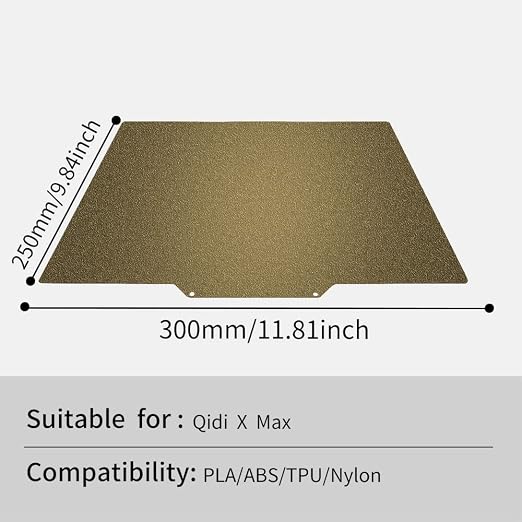 3D Printer Double Sided Textured PEI Sheet Spring Steel Build Plate Magnetic Flexible Heated Bed 【300 x250mm/11.8x9.8 inch】for QIDI X Max,X-CF Pro,Sovol SV01 pro, SV02 3D Printer.