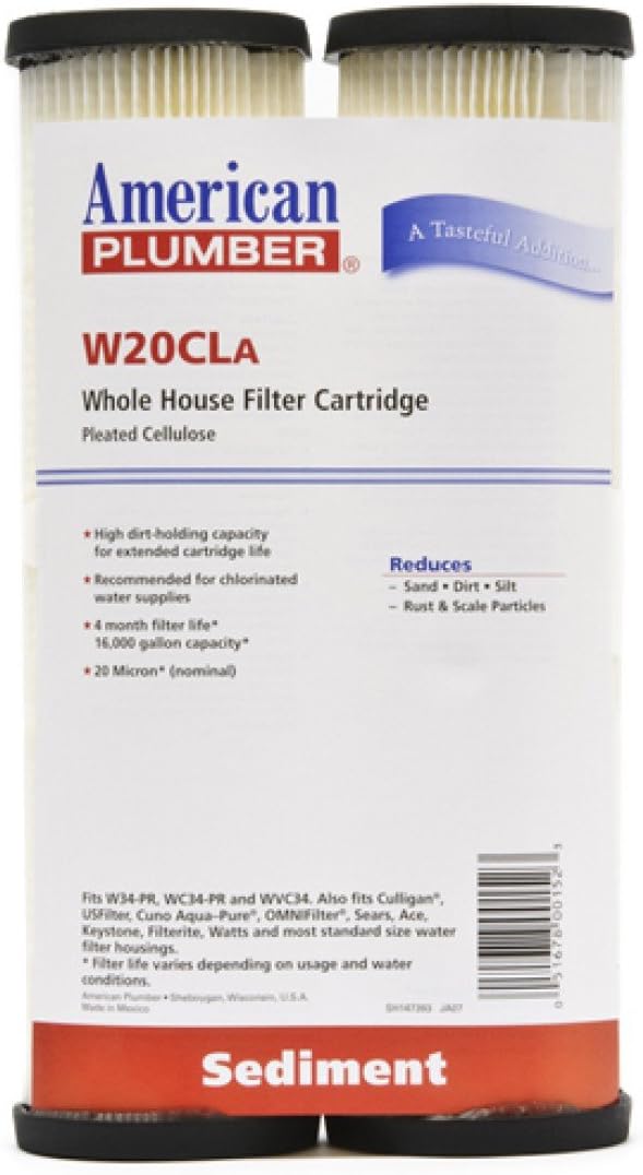 American Plumber W20CLA Whole House Sediment Filter Cartridge 20 Micron Well Pump Irrigation (4) | 20 Micron, Well Pump, Irrigation