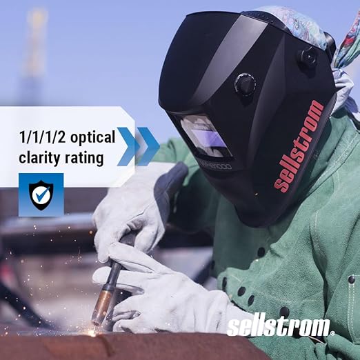 Sellstrom Lightweight,Ergonomic Design,Nylon,Blue Lens Technology,All-Day Comfort,Excellent Optical Clarity,Advantage Series Welding Helmet with ADF Technology,Black/Red,7'Wx 13'H x 5'L,S26100